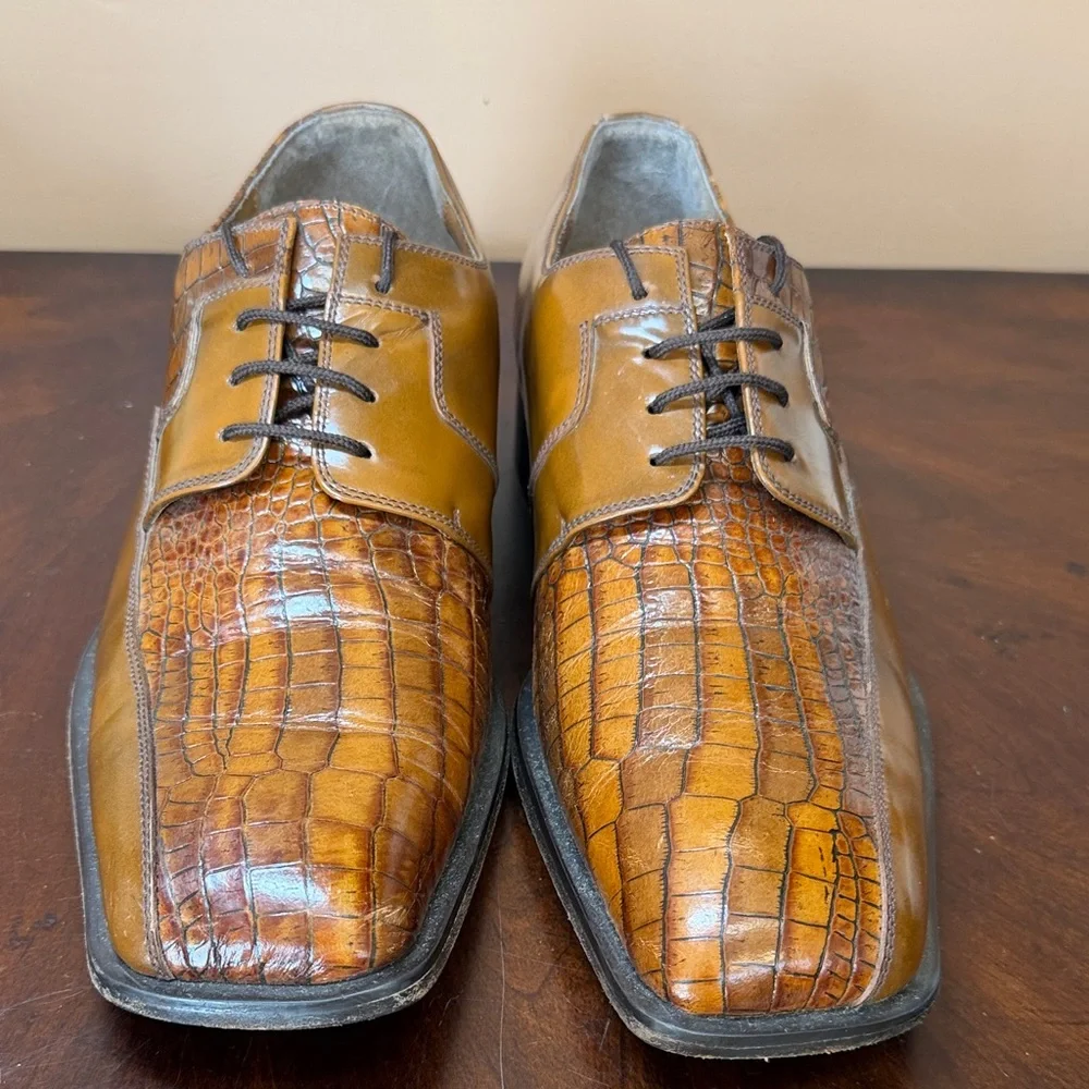Men's Tan‎ Croc-Embossed Leather Dress Shoes